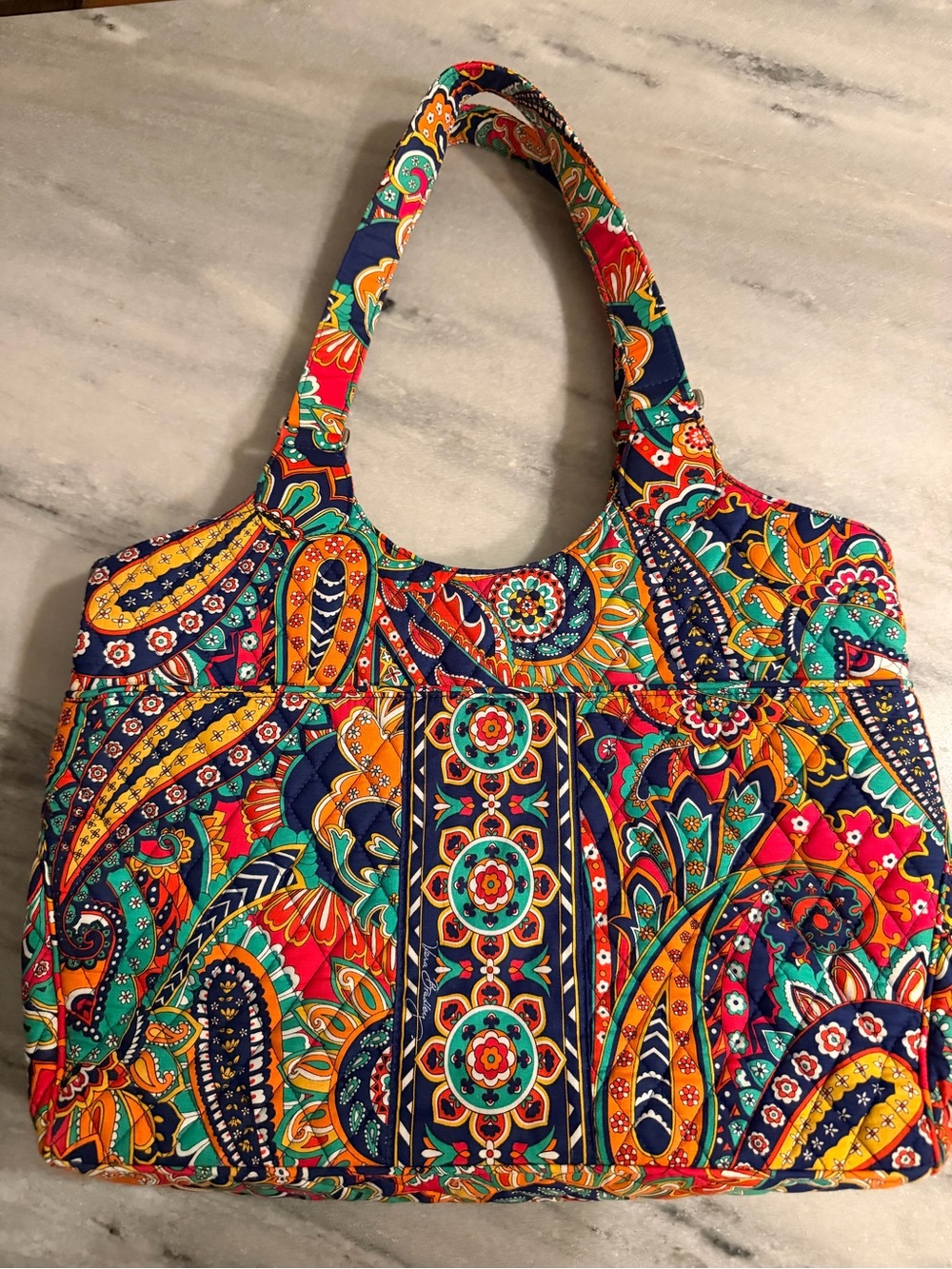 Vera Bradley Quilted Tote in Navy, Teal, Orange & Red Paisley